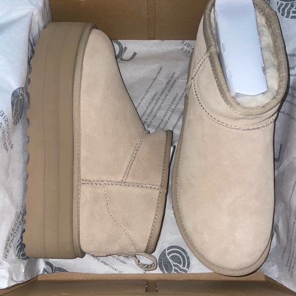 UGG Shoes - Classic 
Ultra Mini Ugg 
Sand 
Size 8 
Never worn
New with tags and box
